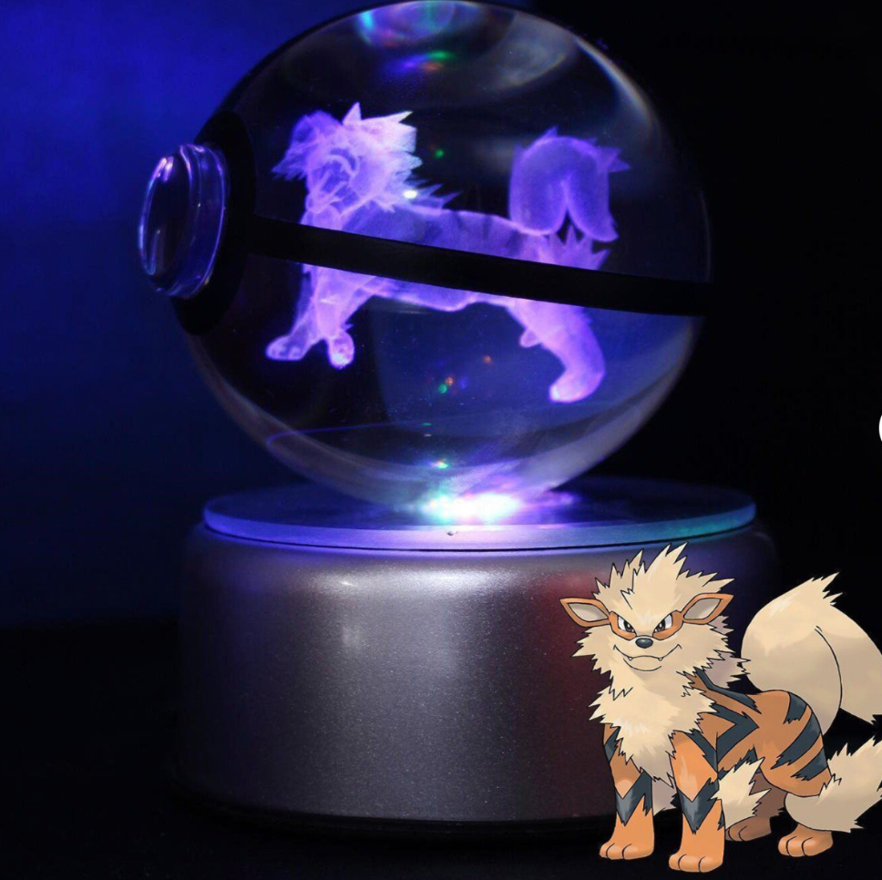 Arcanine Large Crystal Pokeball 3D Laser Engraving