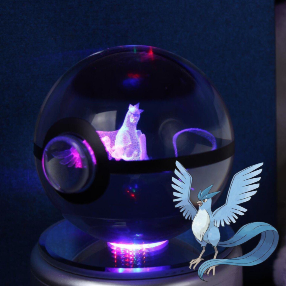 Articuno Large Crystal Pokeball 3D Laser Engraving