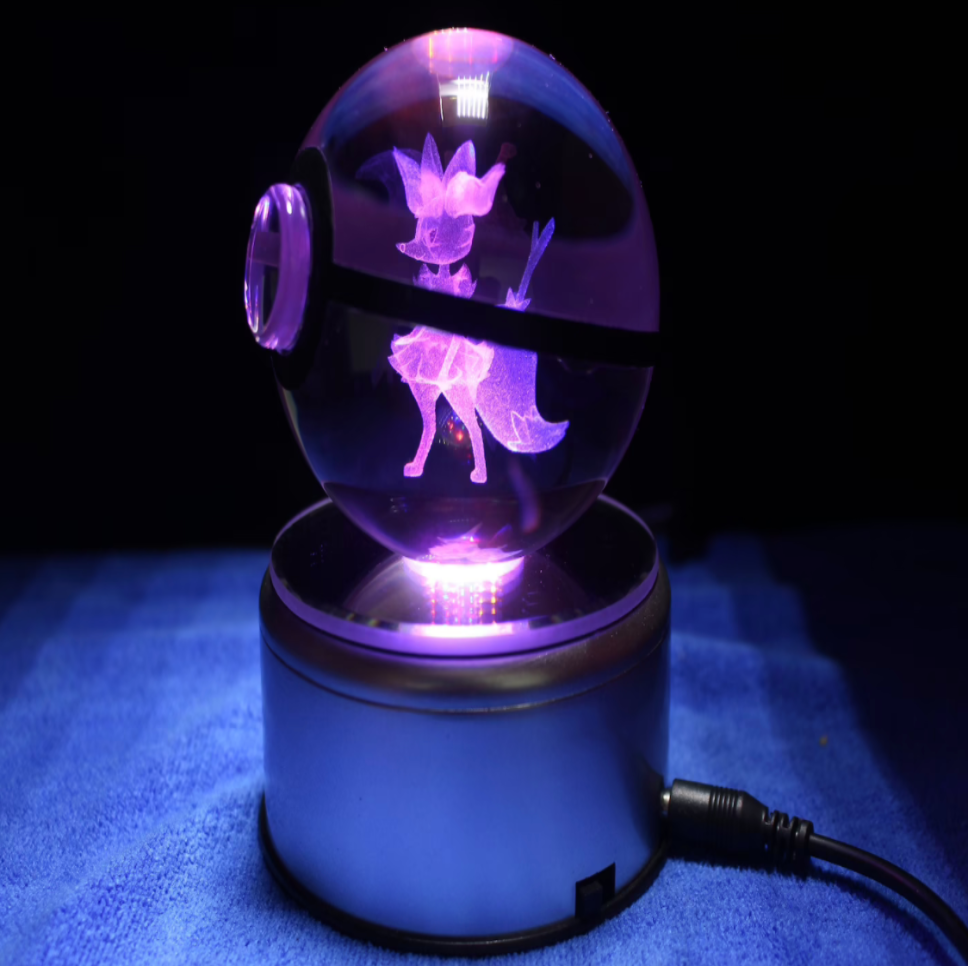 Braixen Large Crystal Pokeball 3D Laser Engraving