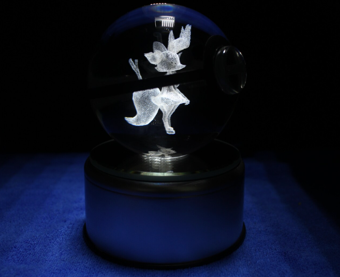 Braixen Large Crystal Pokeball 3D Laser Engraving