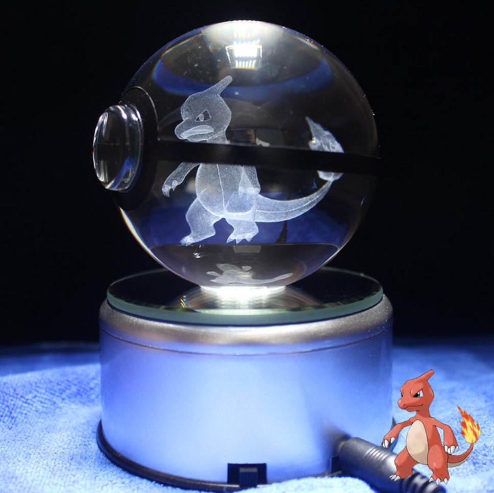 Charmeleon Large Crystal Pokeball 3D Laser Engraving