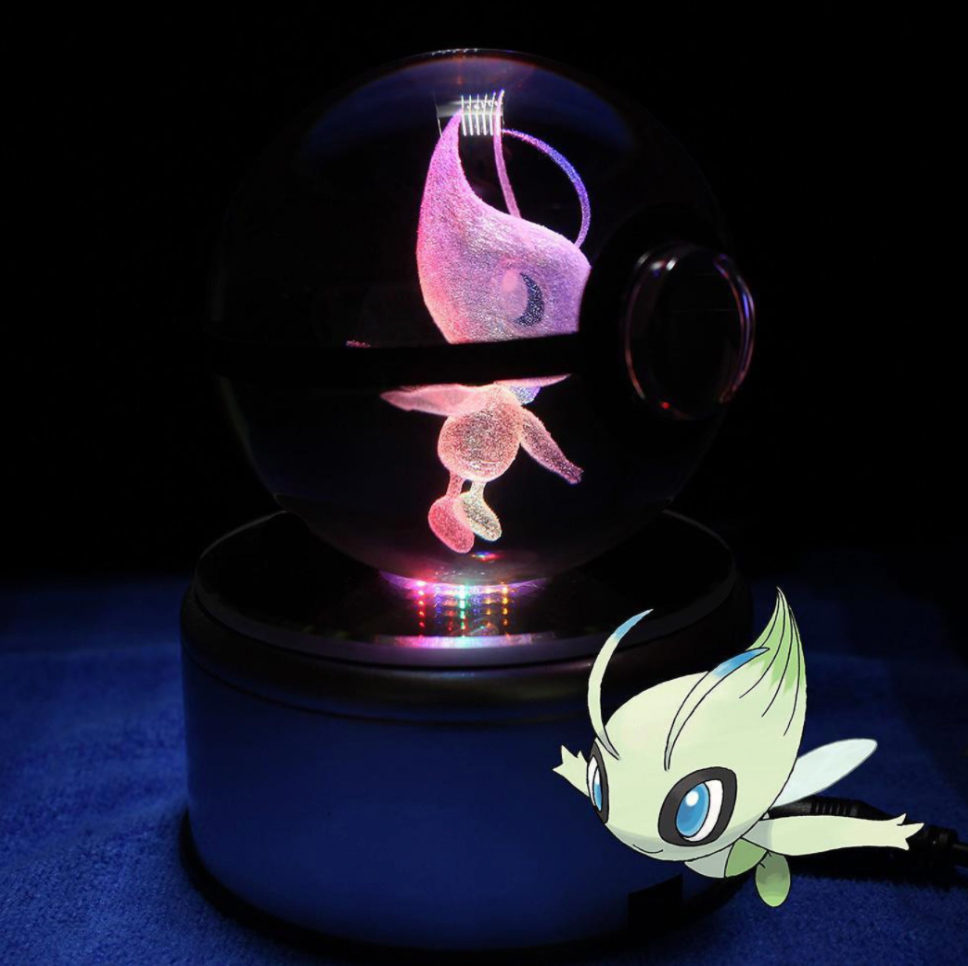 Celebi Large Crystal Pokeball 3D Laser Engraving