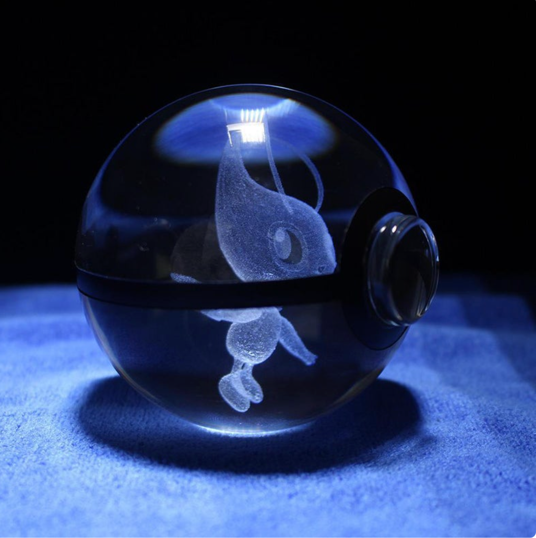 Celebi Large Crystal Pokeball 3D Laser Engraving