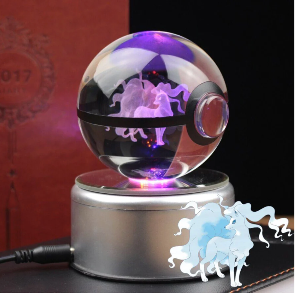 Alolan Ninetales Large Crystal Pokeball 3D Laser Engraving