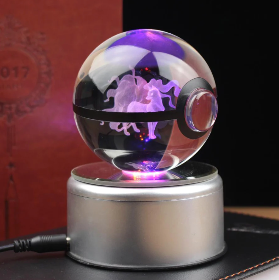 Alolan Ninetales Large Crystal Pokeball 3D Laser Engraving