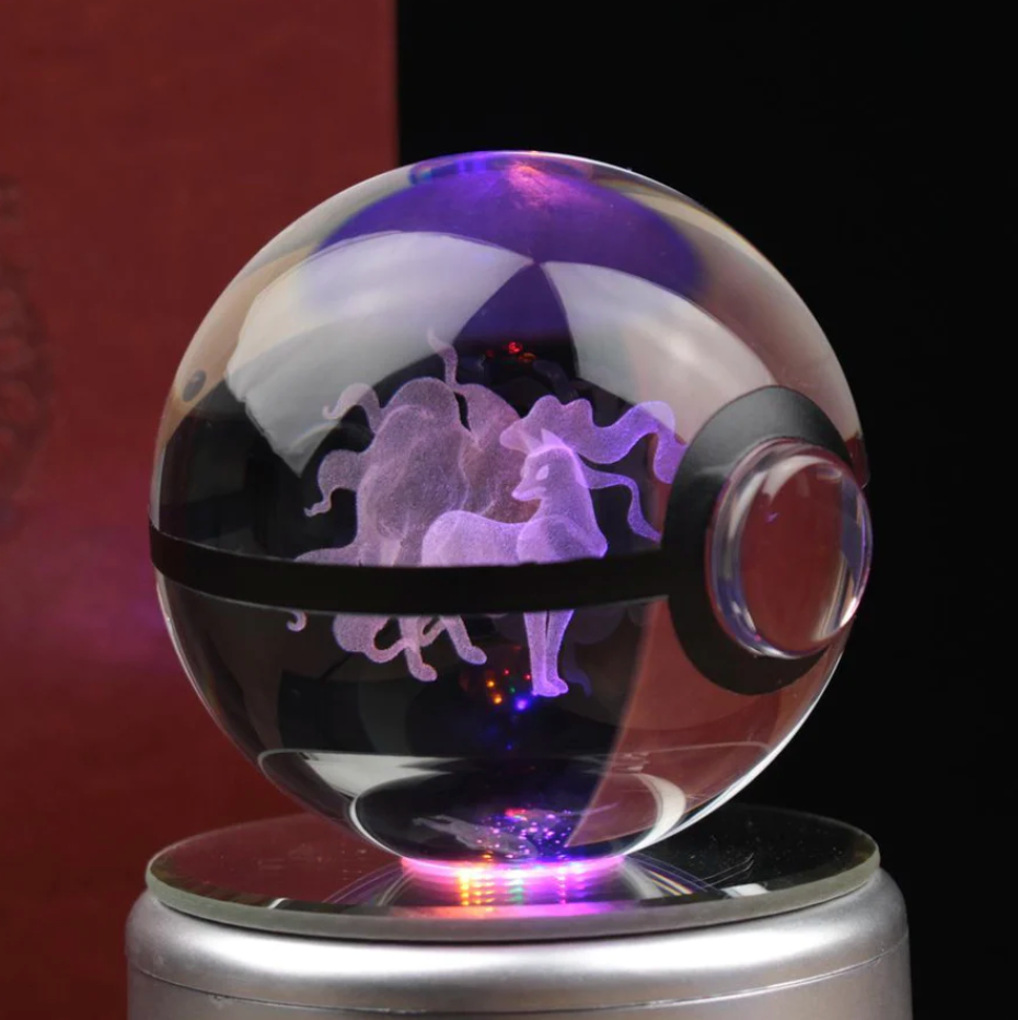 Alolan Ninetales Large Crystal Pokeball 3D Laser Engraving