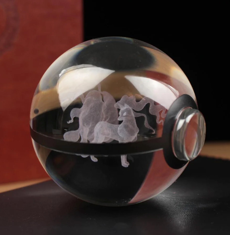 Alolan Ninetales Large Crystal Pokeball 3D Laser Engraving