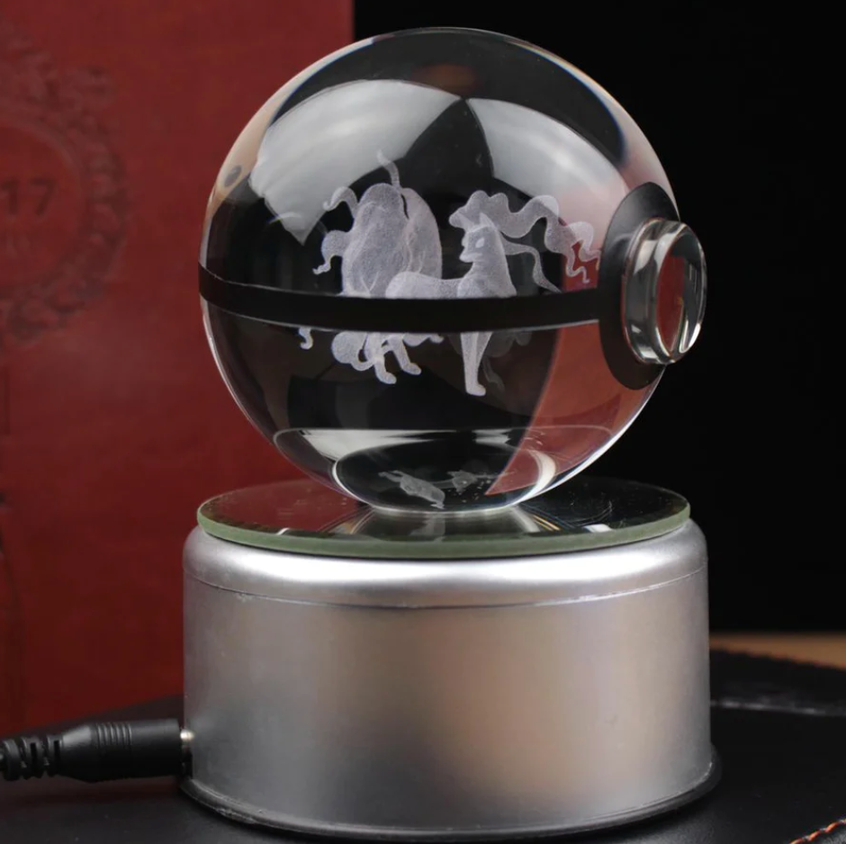 Alolan Ninetales Large Crystal Pokeball 3D Laser Engraving