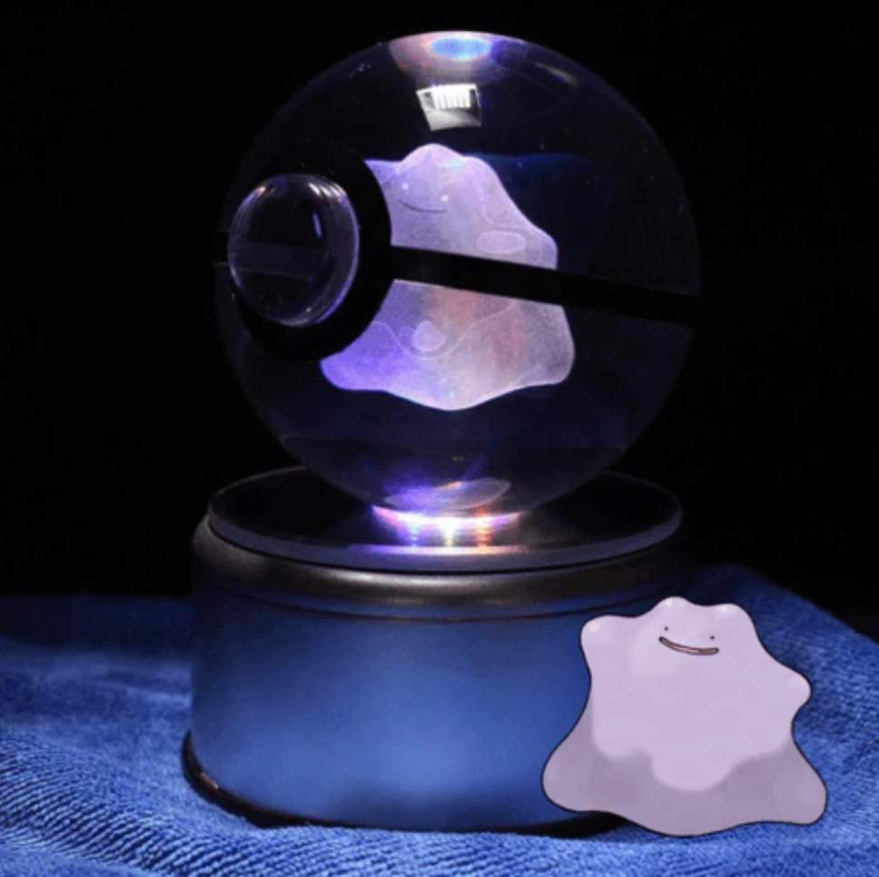 Ditto Large Crystal Pokeball 3D Laser Engraving