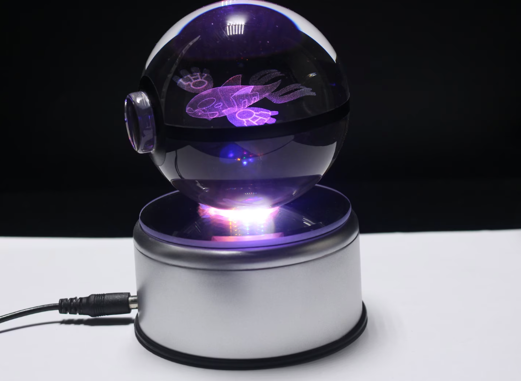 Kyogre Large Crystal Pokeball 3D Laser Engraving