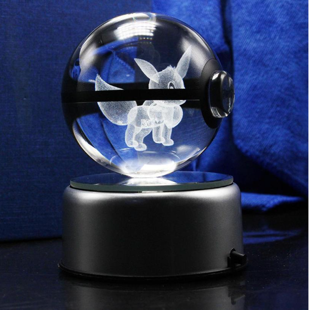 Eevee Large Crystal Pokeball 3D Laser Engraving