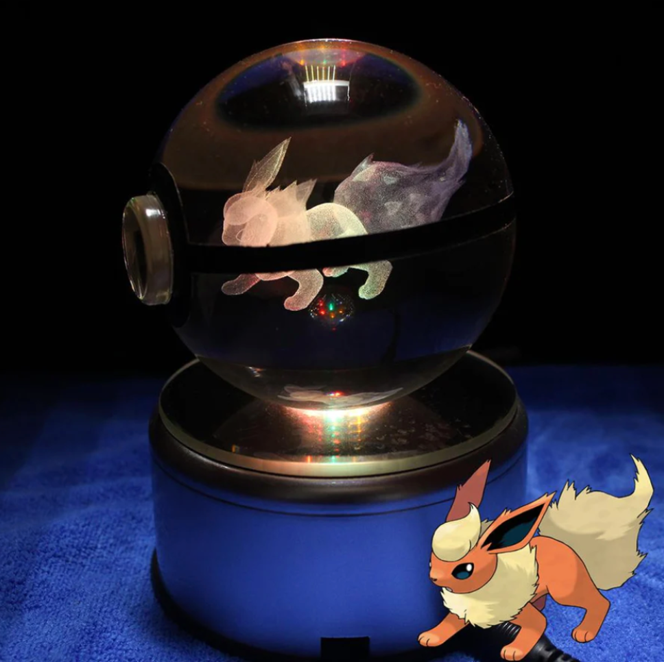 Flareon Large Crystal Pokeball 3D Laser Engraving