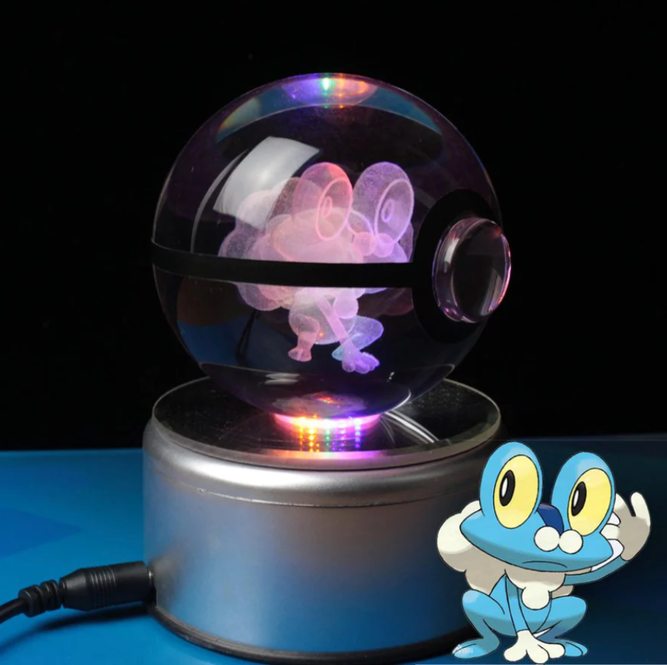 Froakie Large Crystal Pokeball 3D Laser Engraving