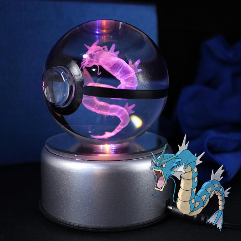Gyarados Large Crystal Pokeball 3D Laser Engraving