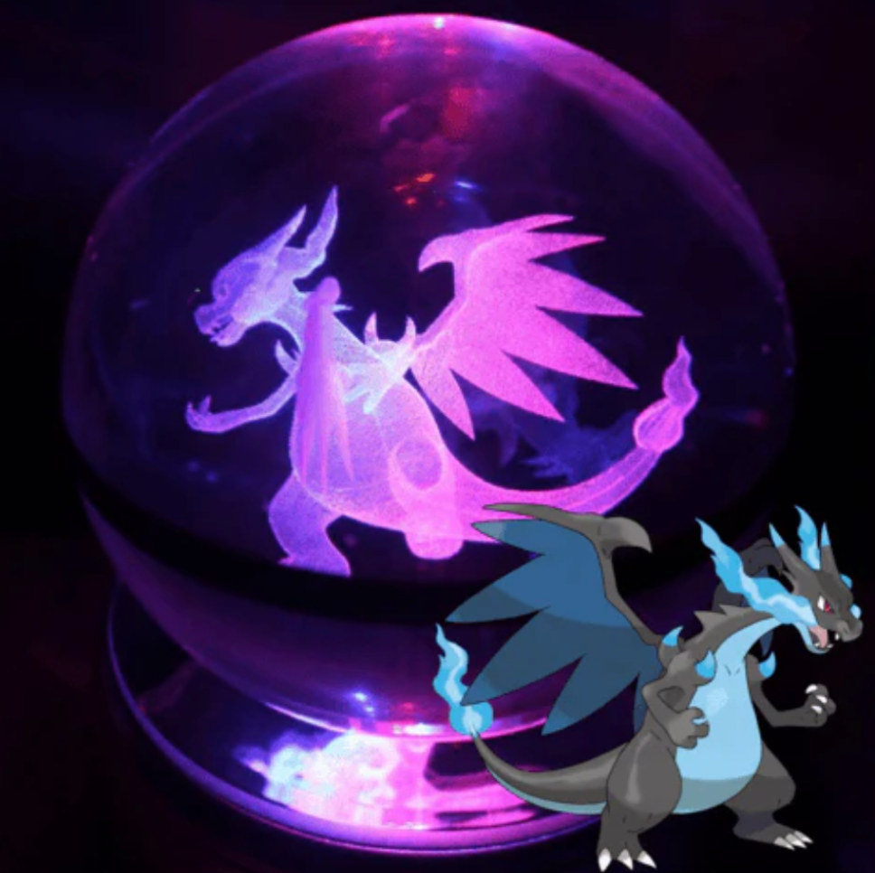 Mega Charizard X Large Crystal Pokeball 3D Laser Engraving