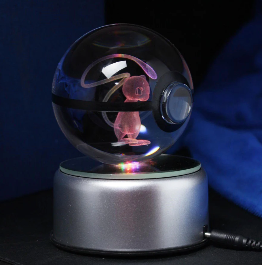 Mew Large Crystal Pokeball 3D Laser Engraving