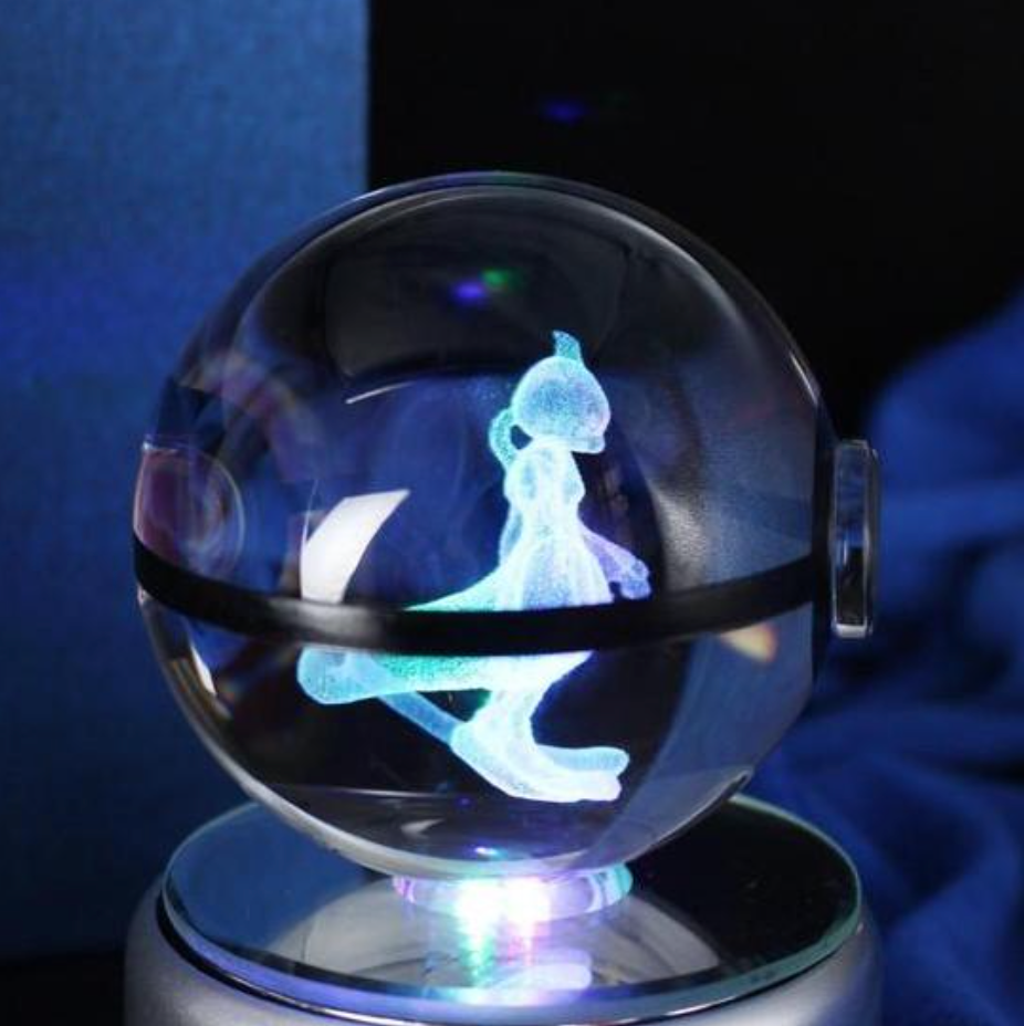 MewTwo Large Crystal Pokeball 3D Laser Engraving