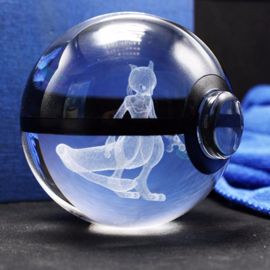 MewTwo Large Crystal Pokeball 3D Laser Engraving