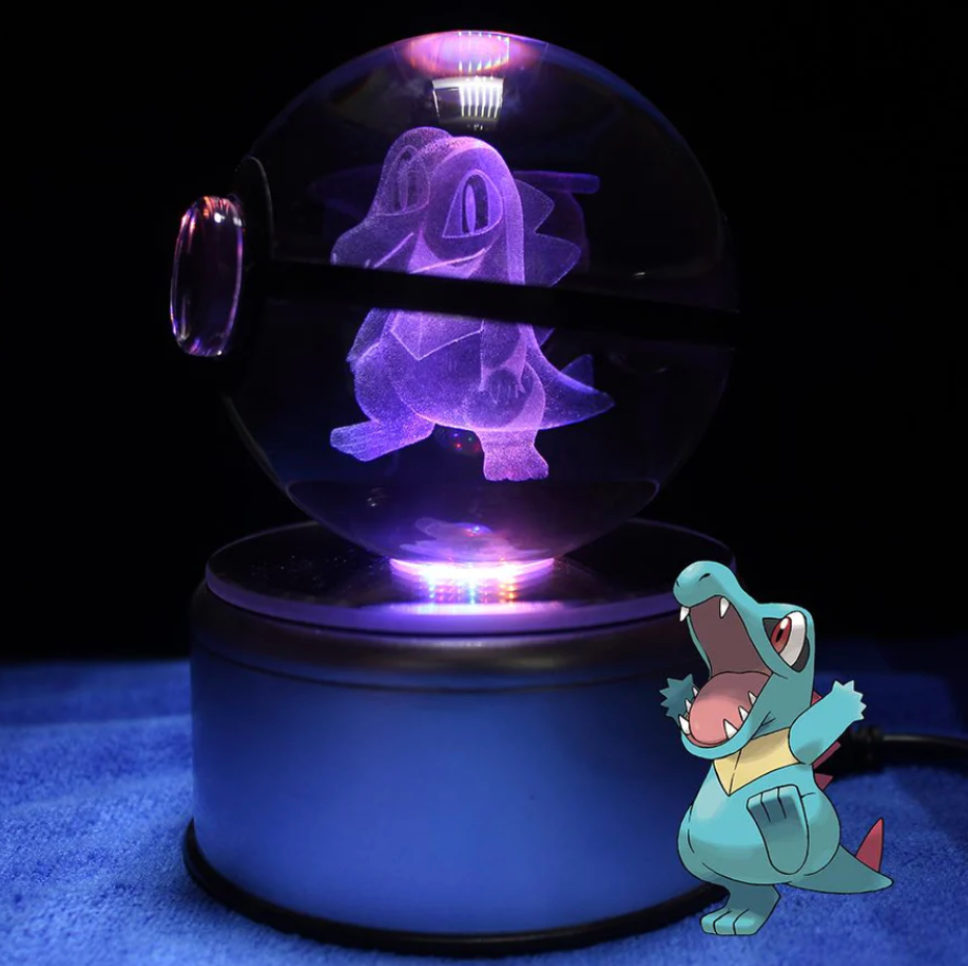 Totodile Large Crystal Pokeball 3D Laser Engraving