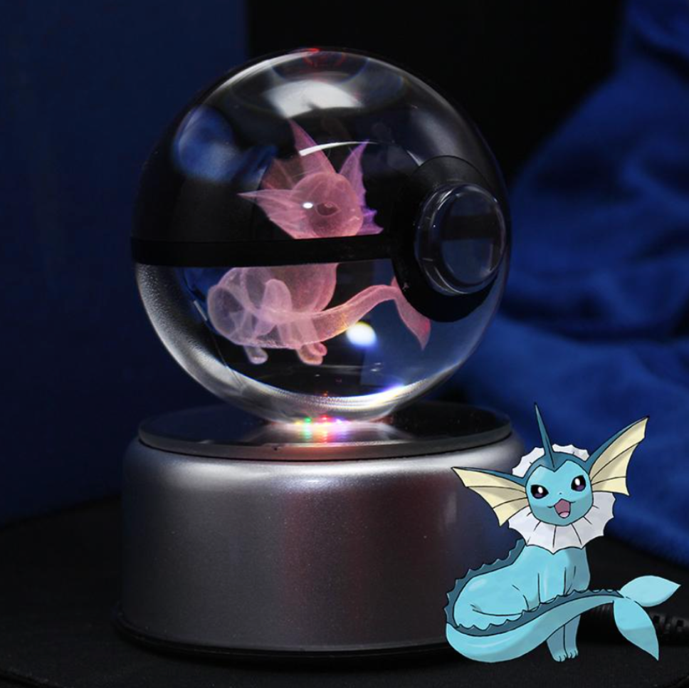 Vaporeon Large Crystal Pokeball 3D Laser Engraving