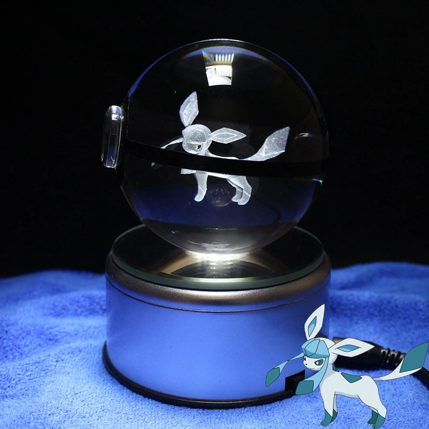 Glaceon Large Crystal Pokeball 3D Laser Engraving