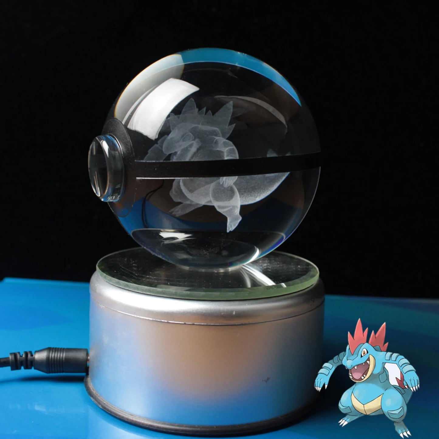 Feraligatr Large Crystal Pokeball 3D Laser Engraving