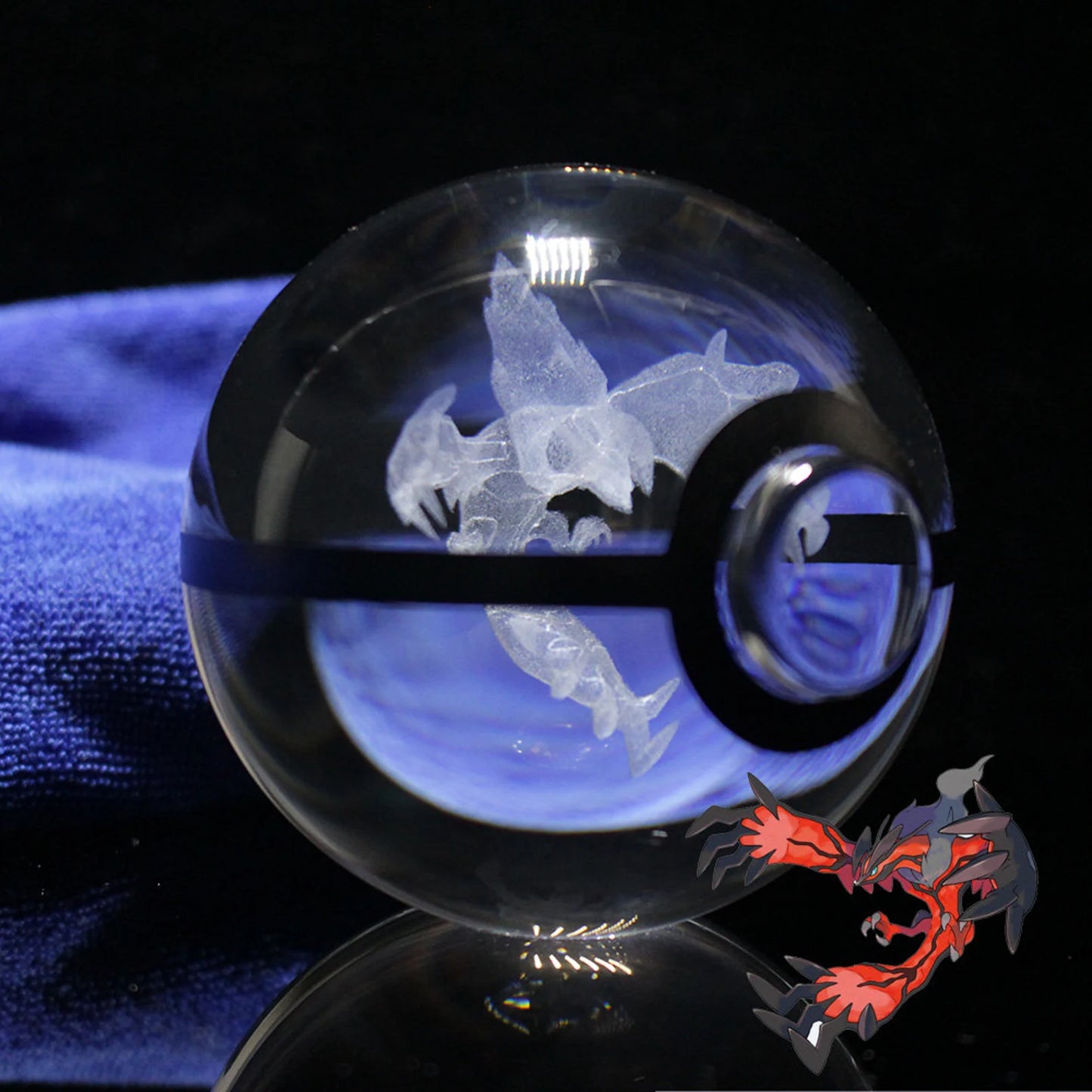 Yveltal Large Crystal Pokeball 3D Laser Engraving