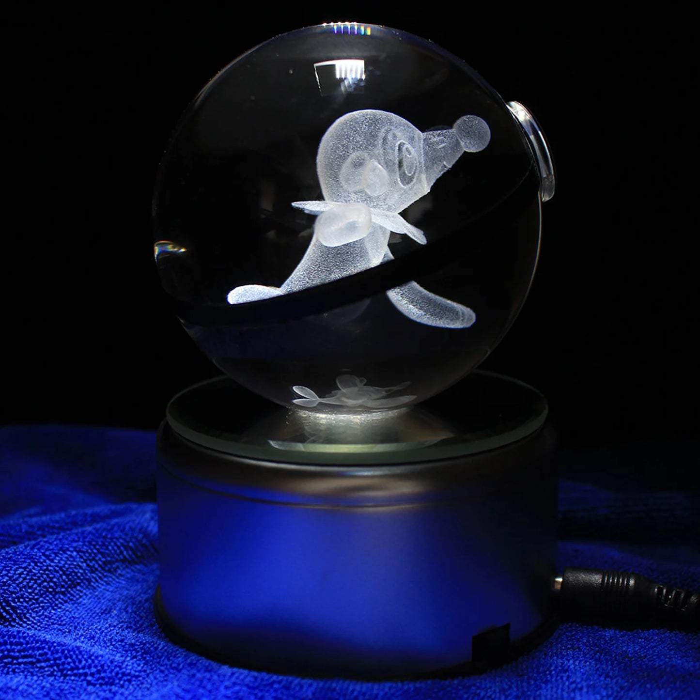 Popplio Large Crystal Pokeball 3D Laser Engraving