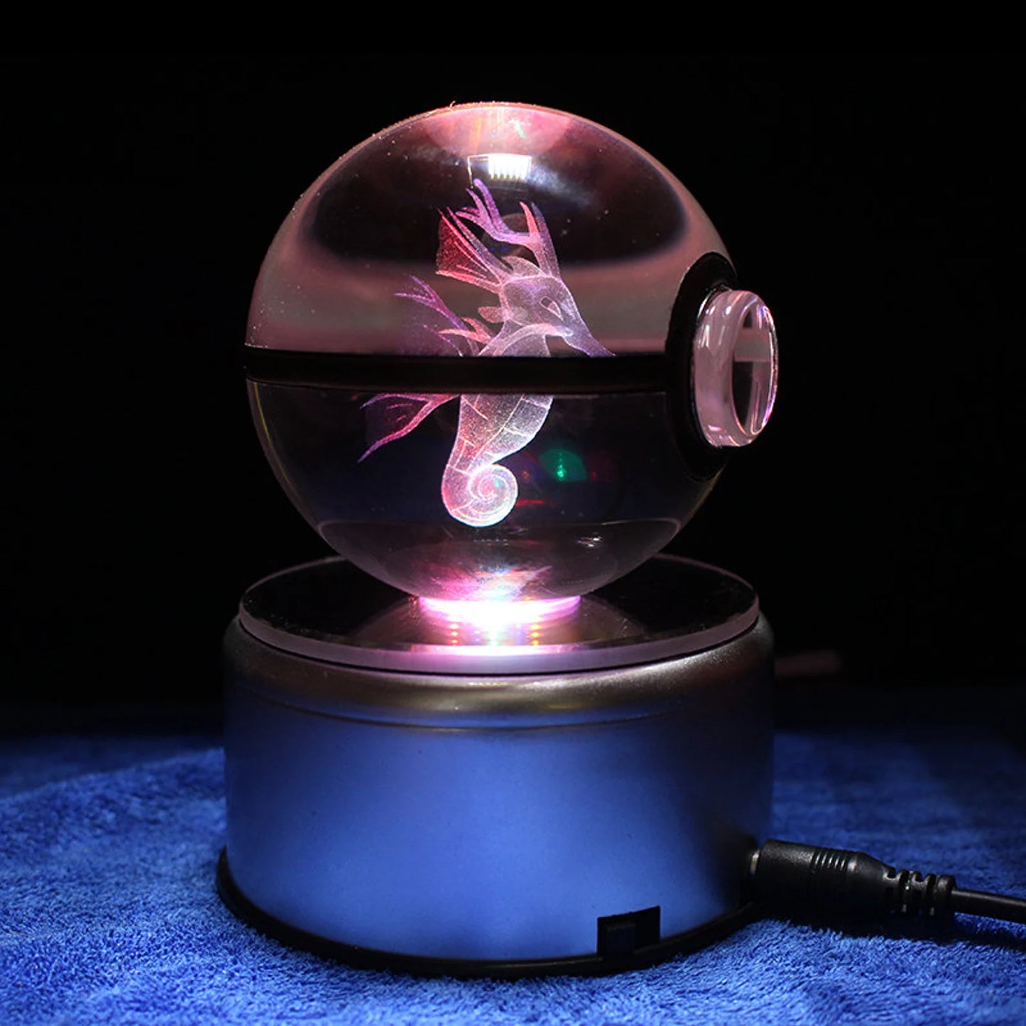 Kingdra Large Crystal Pokeball 3D Laser Engraving