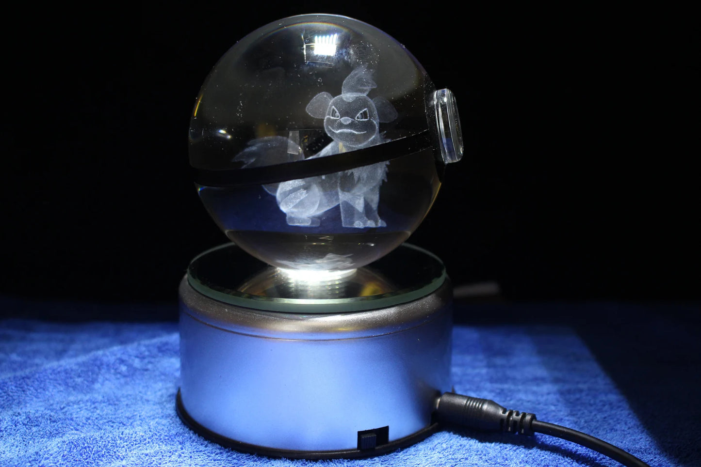 Growlithe Large Crystal Pokeball 3D Laser Engraving