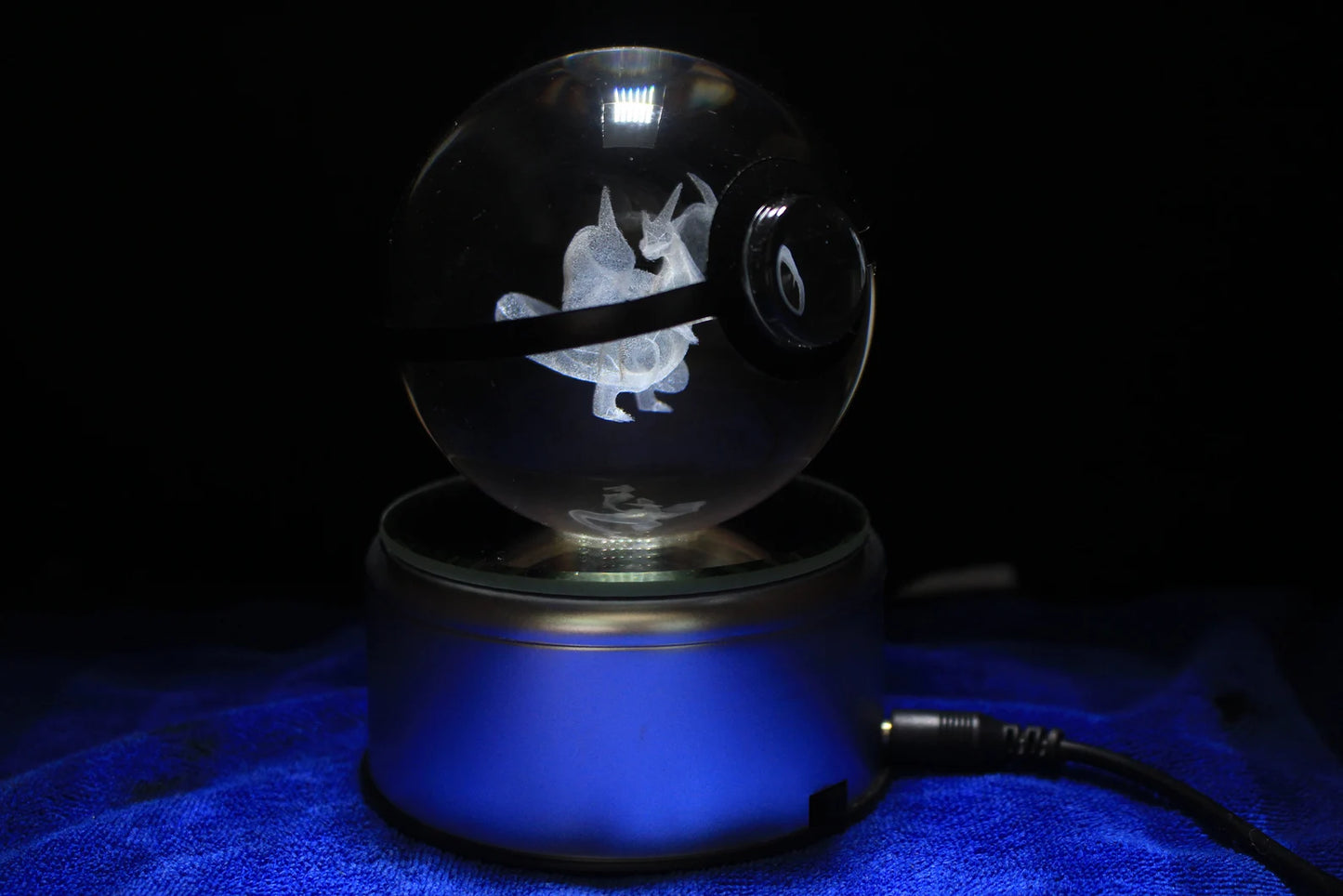 Mega Charizard Y Large Crystal Pokeball 3D Laser Engraving