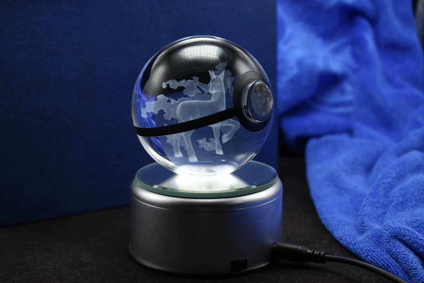 Rapidash Large Crystal Pokeball 3D Laser Engraving
