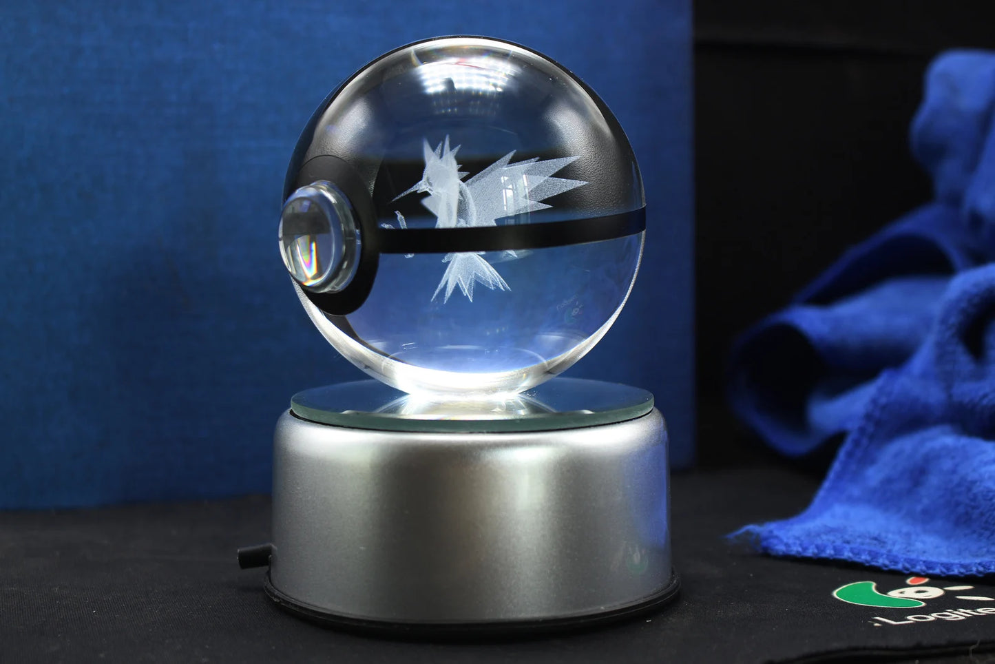 Zapdos Large Crystal Pokeball 3D Laser Engraving