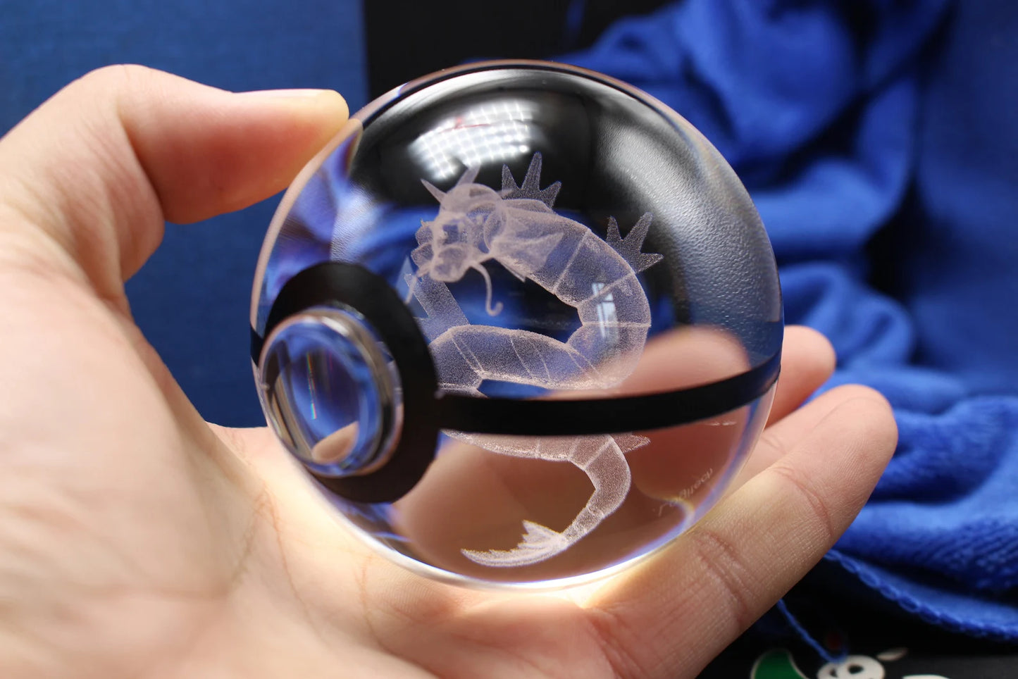 Gyarados Large Crystal Pokeball 3D Laser Engraving