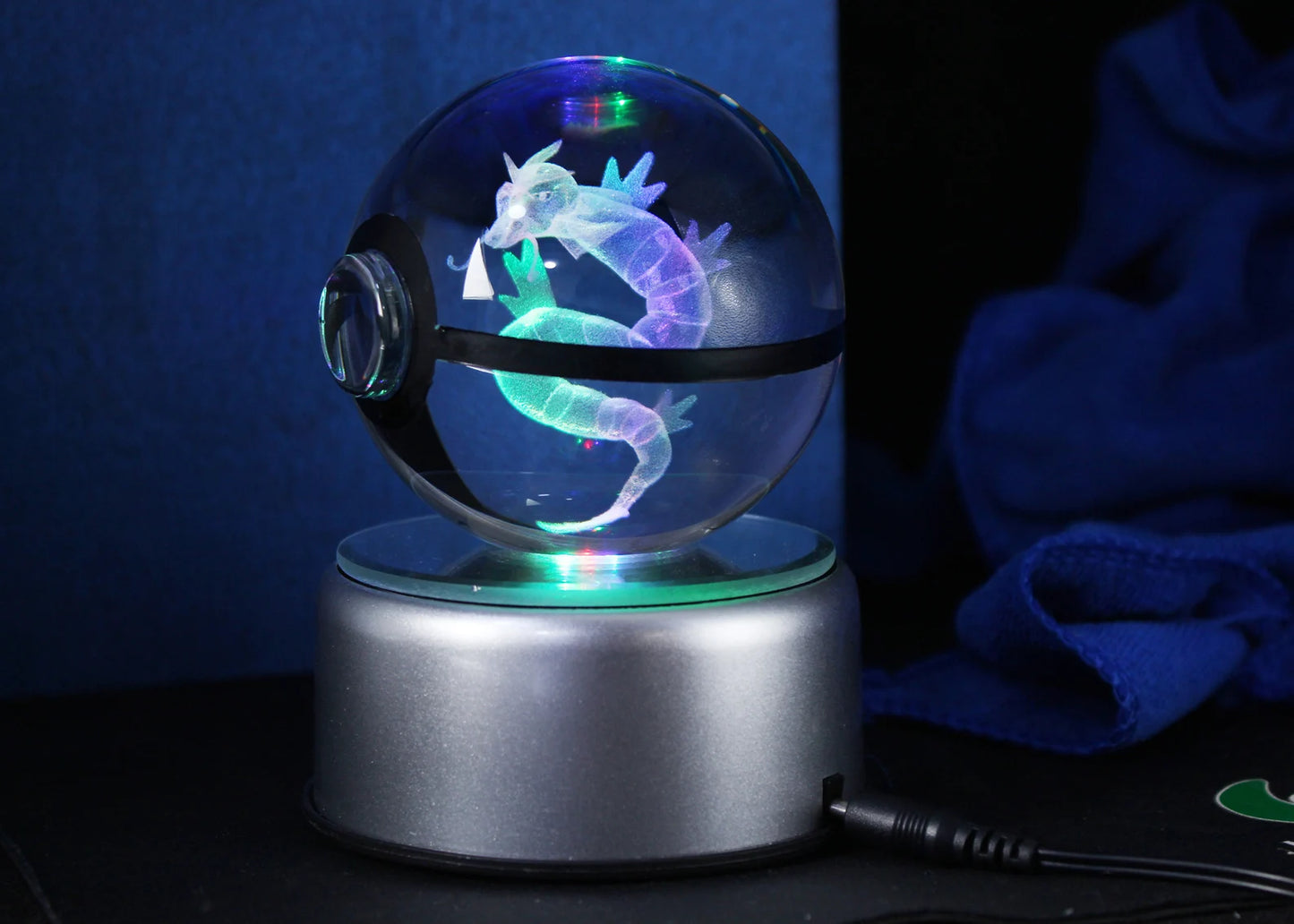 Gyarados Large Crystal Pokeball 3D Laser Engraving