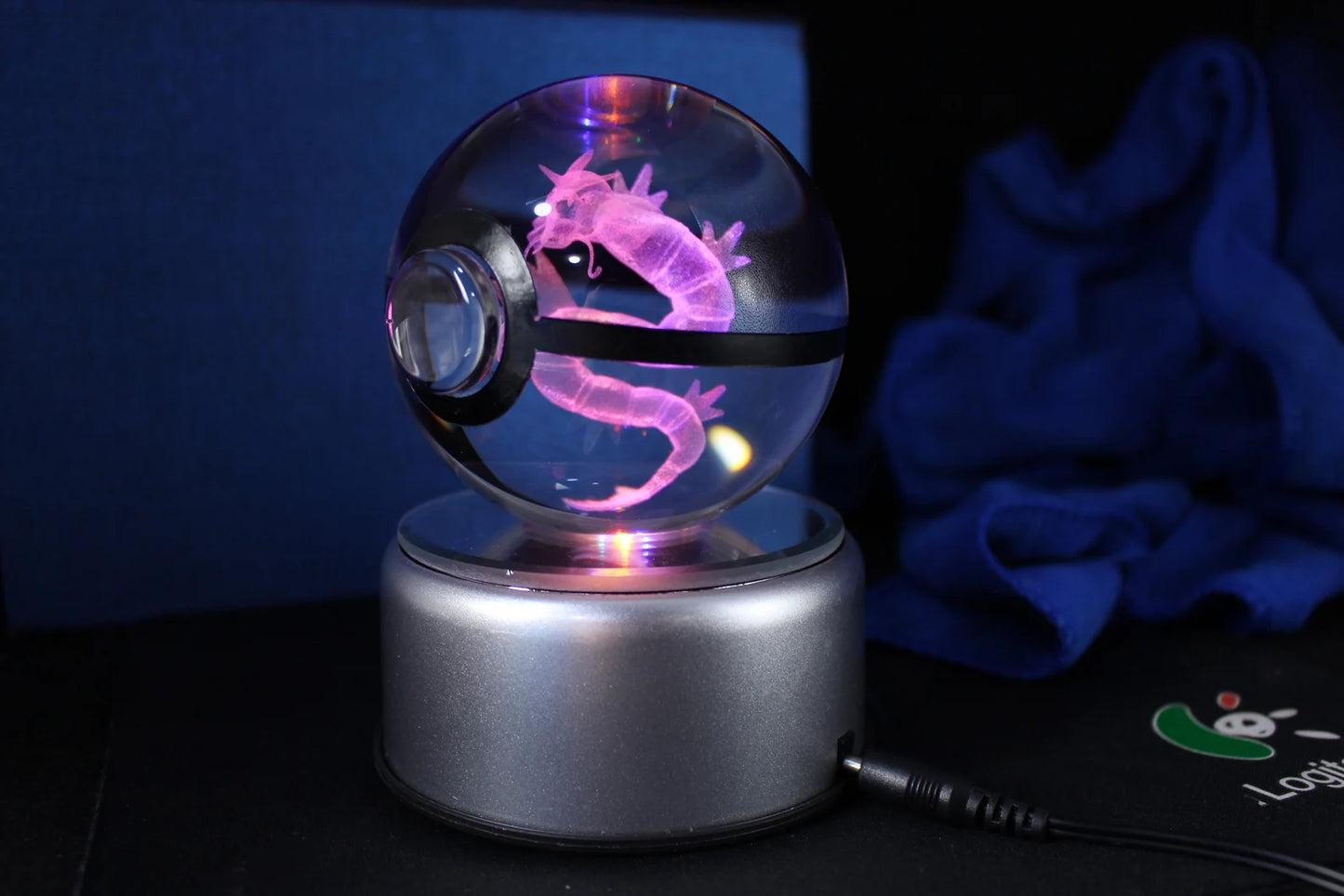 Gyarados Large Crystal Pokeball 3D Laser Engraving