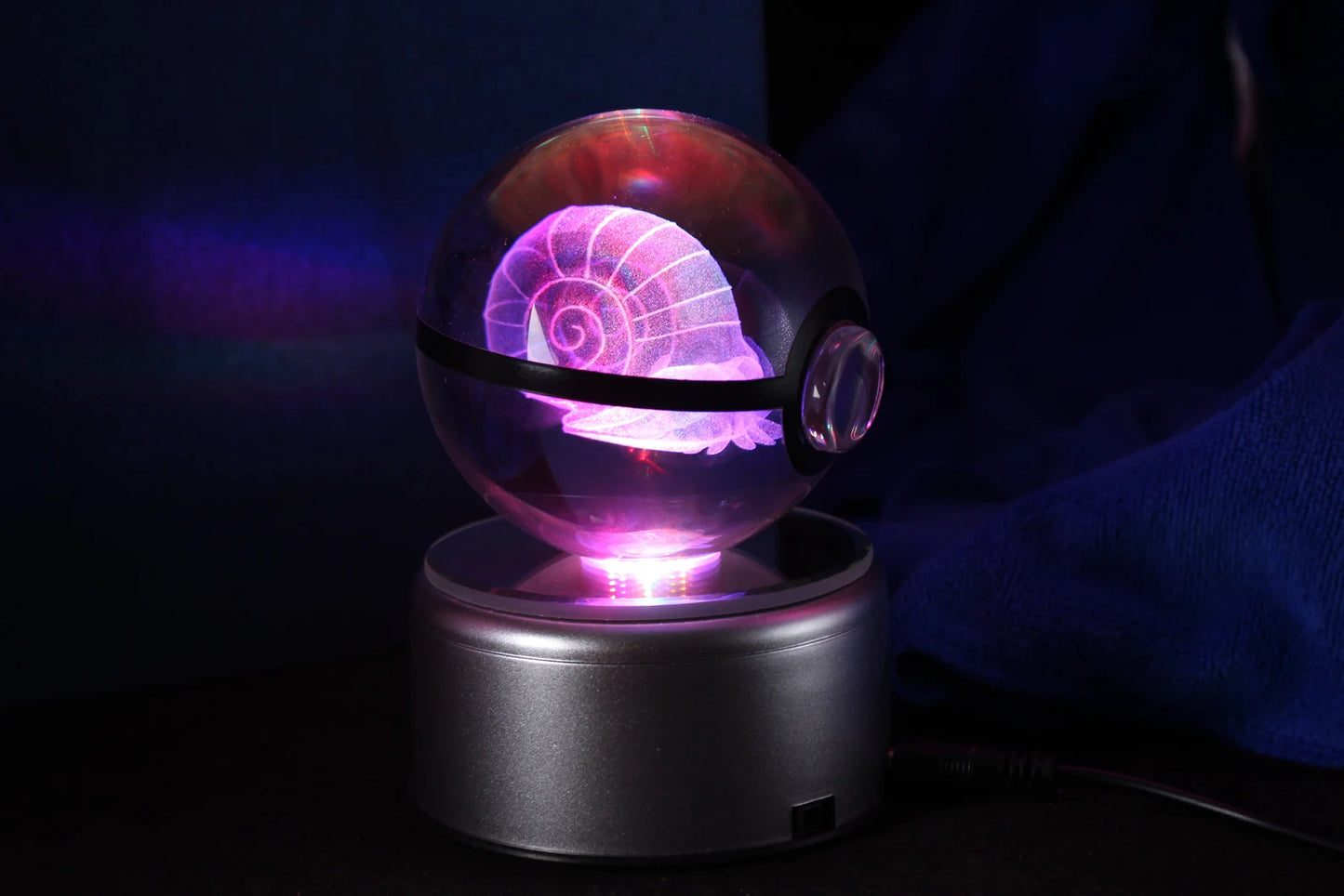 Omanyte Large Crystal Pokeball 3D Laser Engraving