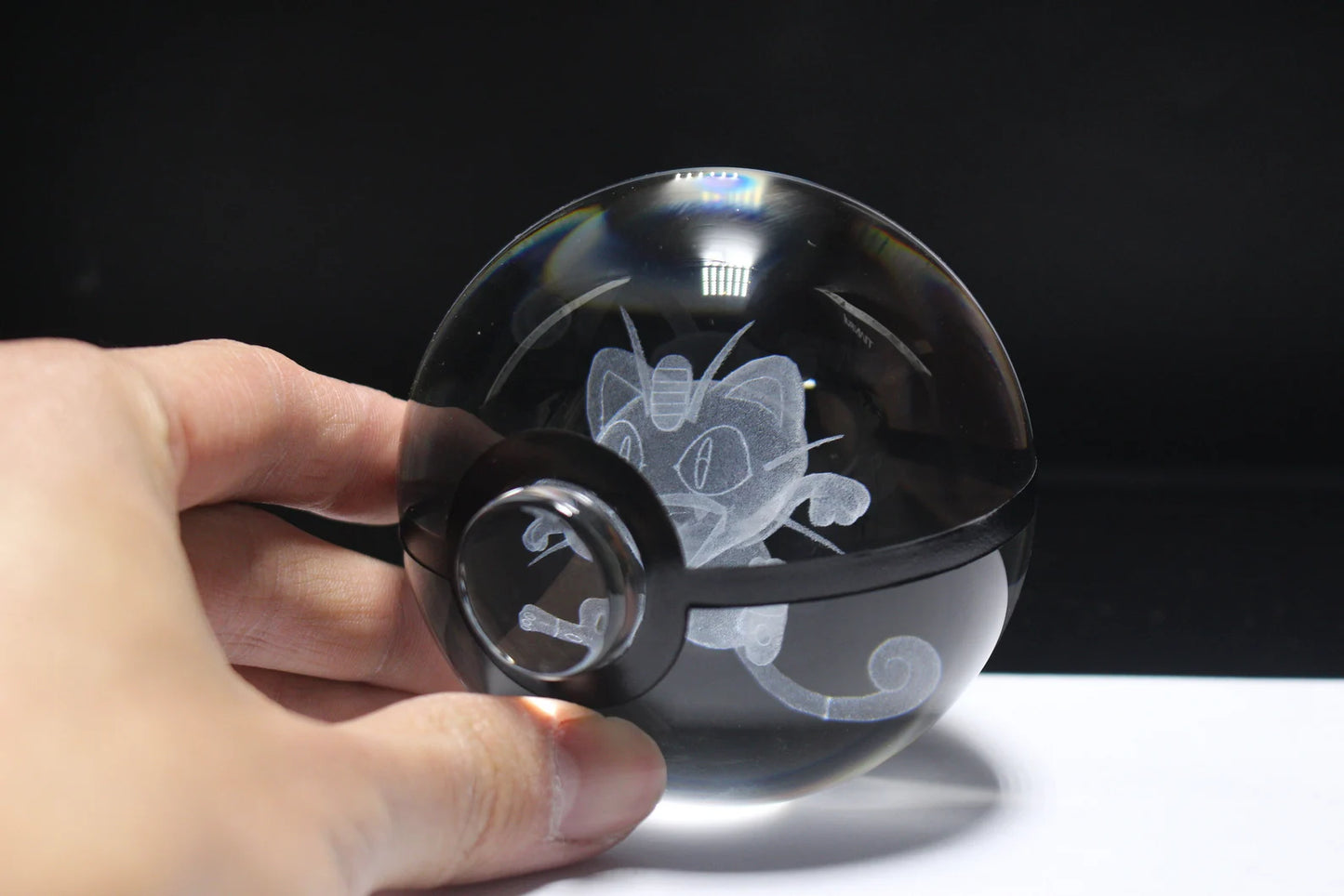 Meowth Large Crystal Pokeball 3D Laser Engraving