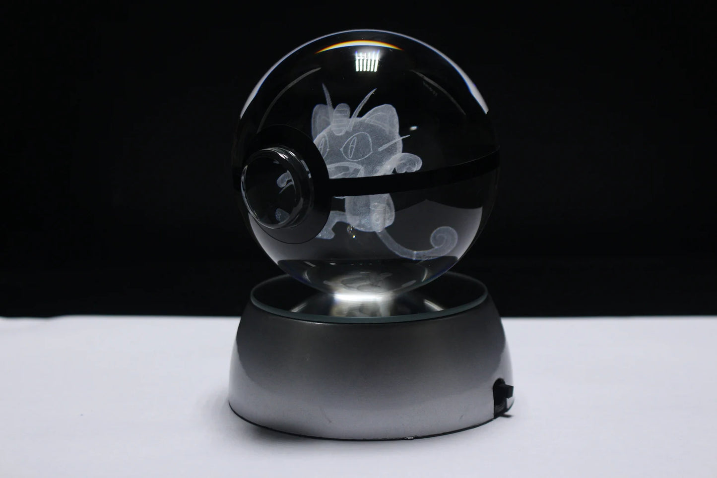 Meowth Large Crystal Pokeball 3D Laser Engraving
