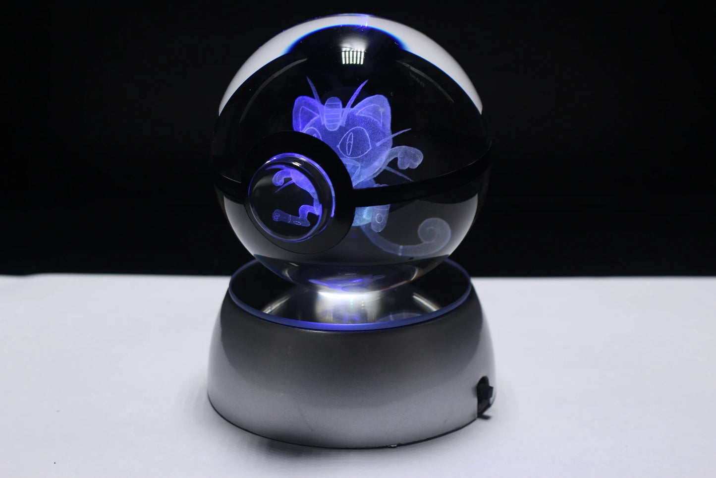Meowth Large Crystal Pokeball 3D Laser Engraving