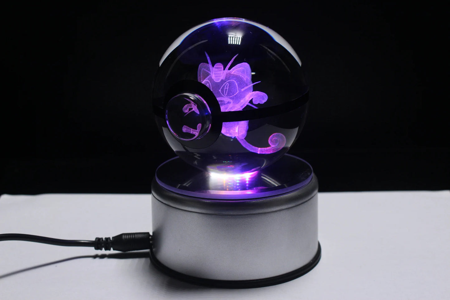 Meowth Large Crystal Pokeball 3D Laser Engraving