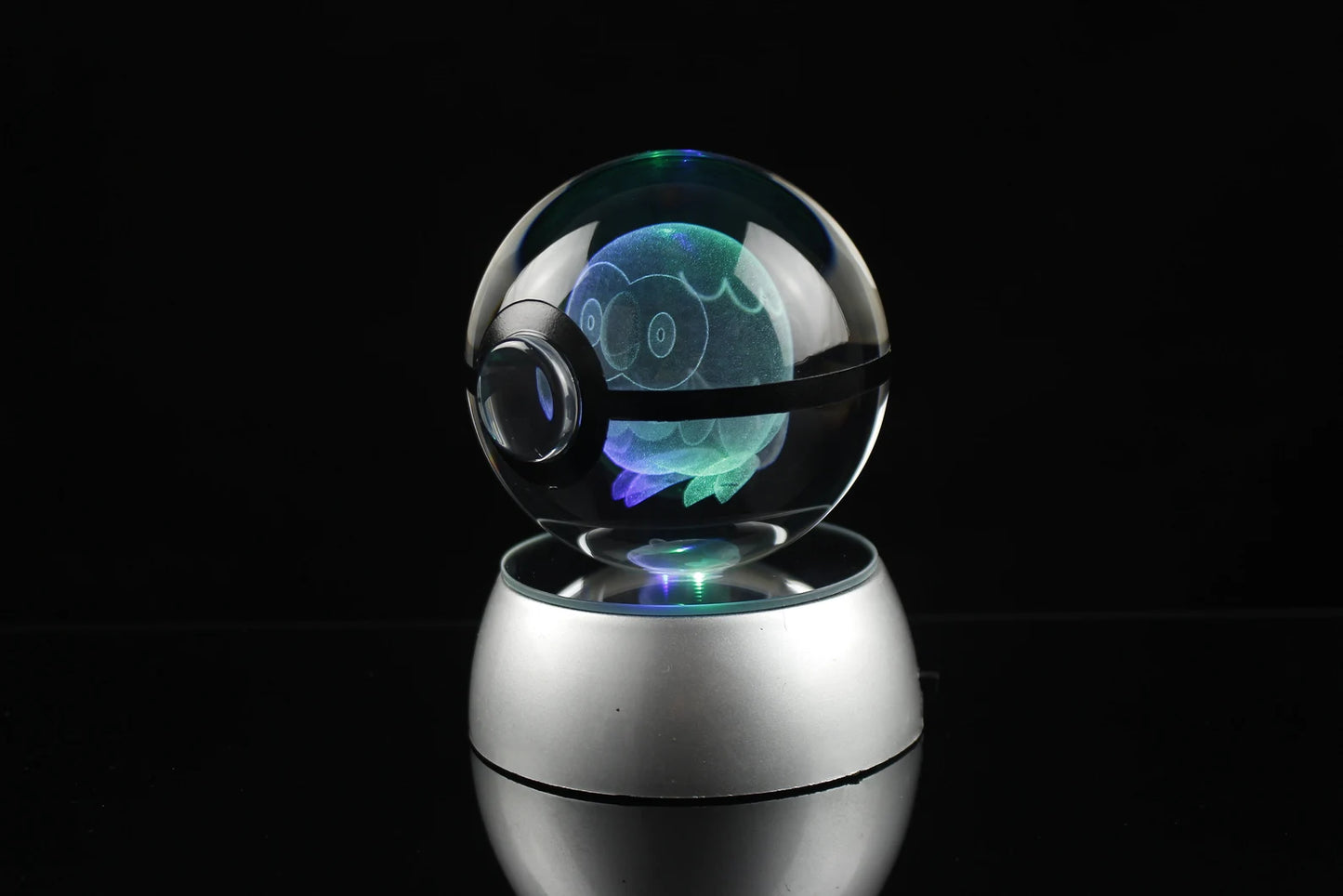 Rowlet Large Crystal Pokeball 3D Laser Engraving