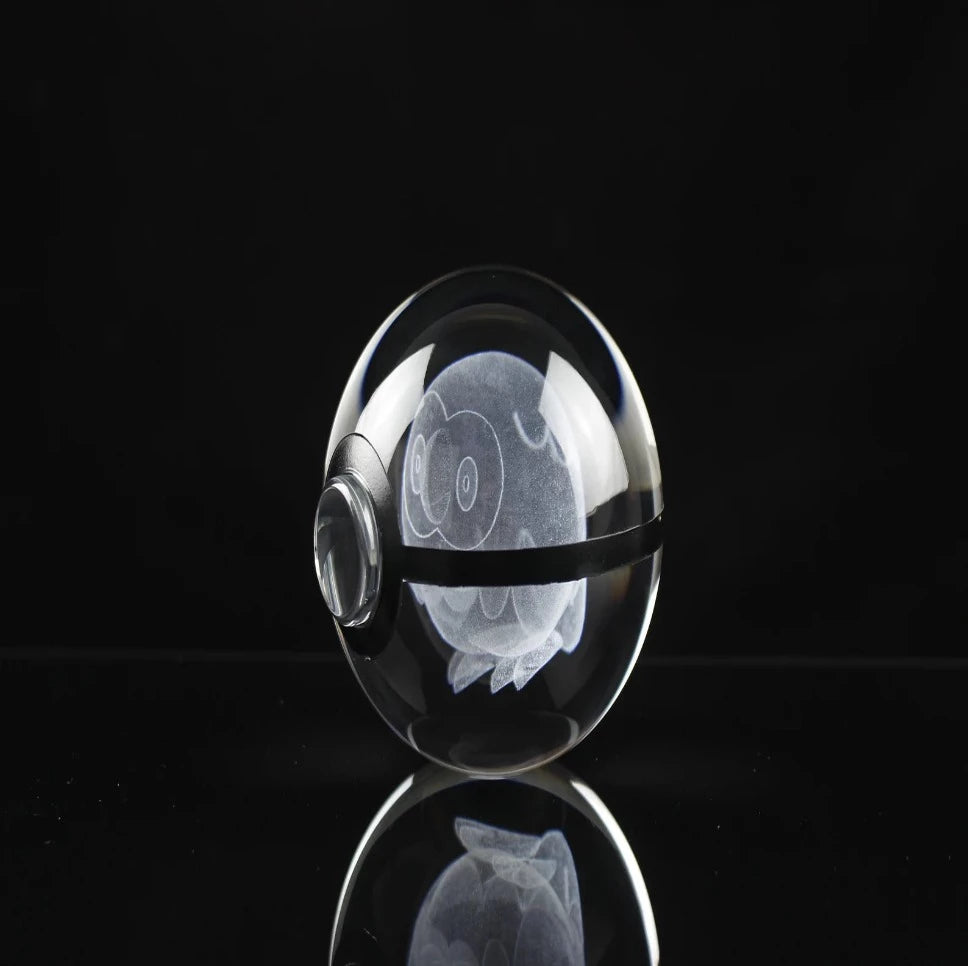 Rowlet Large Crystal Pokeball 3D Laser Engraving