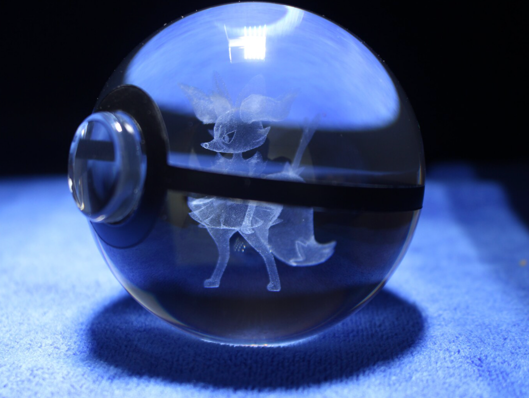 Braixen Large Crystal Pokeball 3D Laser Engraving