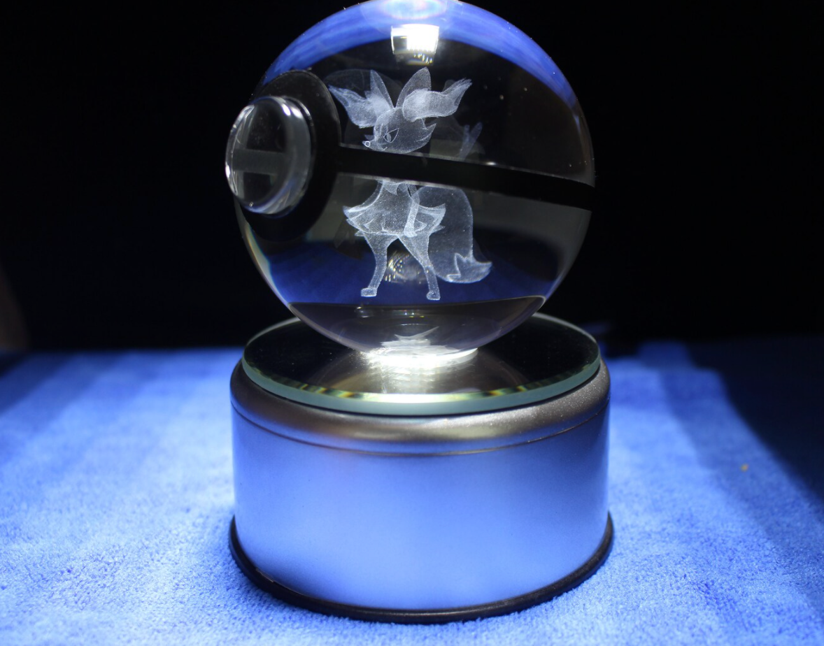Braixen Large Crystal Pokeball 3D Laser Engraving