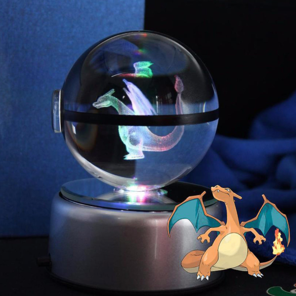 Charizard Large Crystal Pokeball 3D Laser Engraving