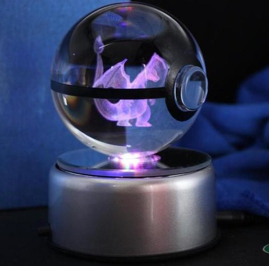 Charizard Large Crystal Pokeball 3D Laser Engraving