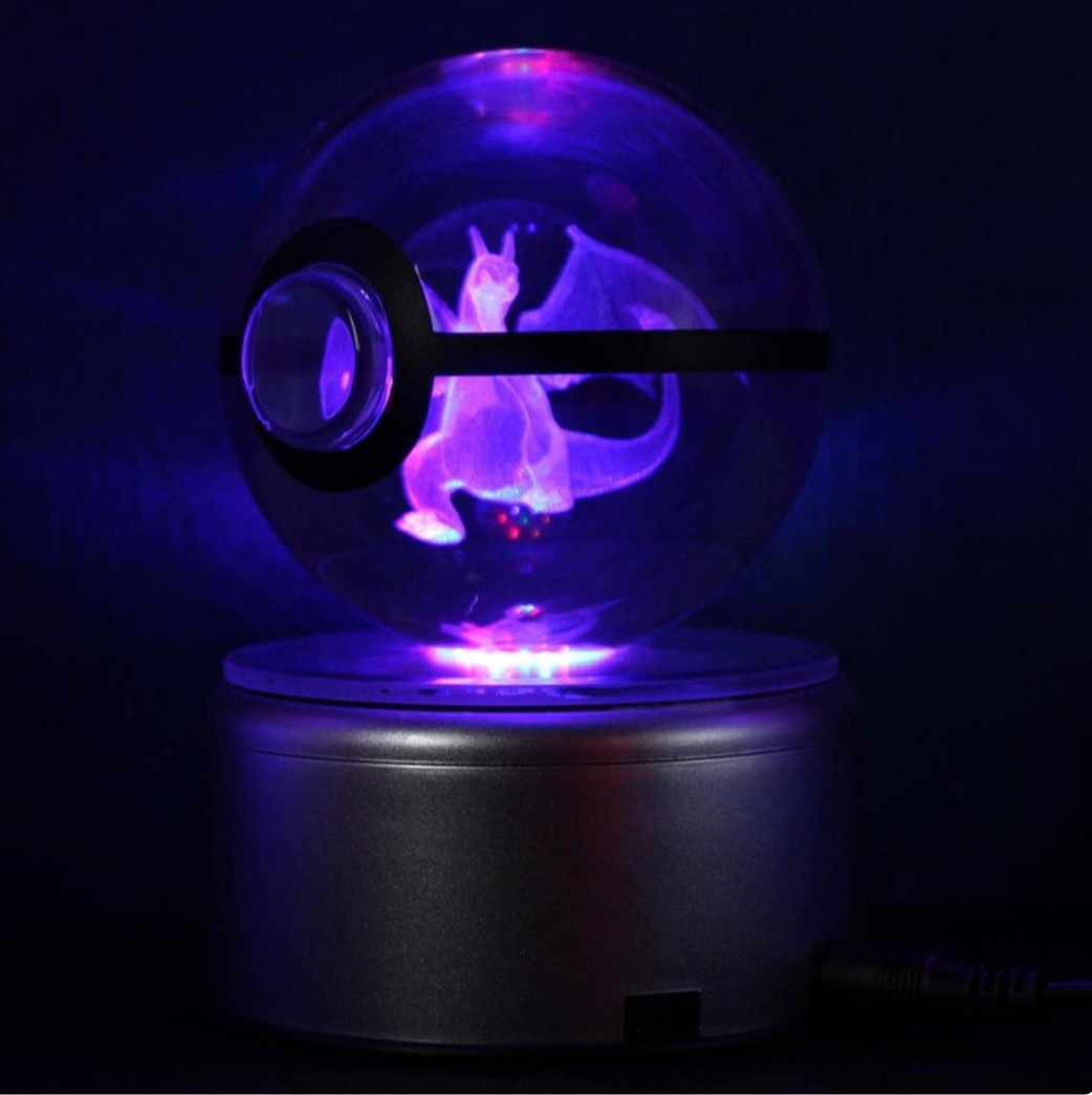 Charizard Large Crystal Pokeball 3D Laser Engraving