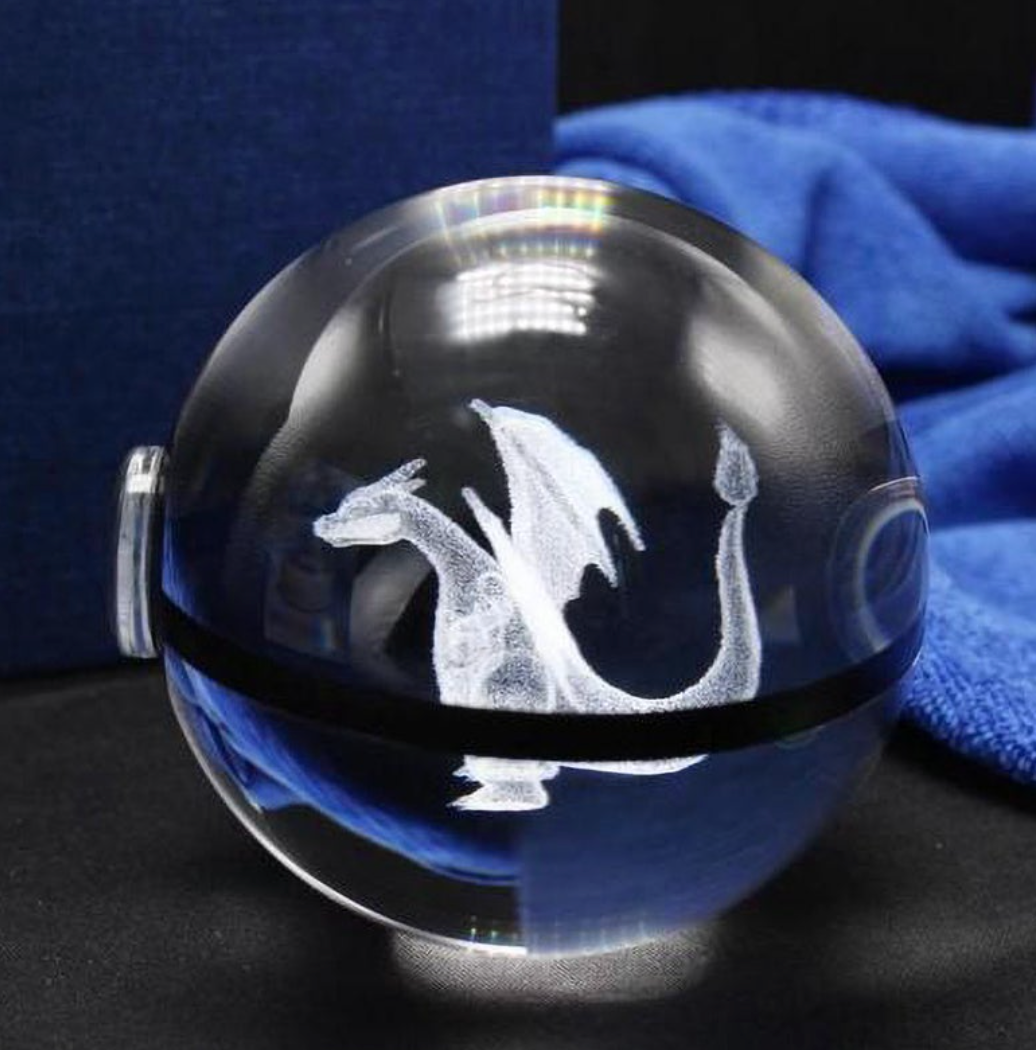Charizard Large Crystal Pokeball 3D Laser Engraving