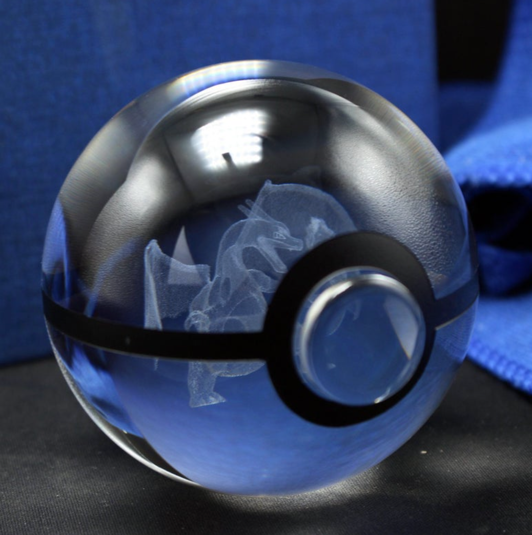 Charizard Large Crystal Pokeball 3D Laser Engraving